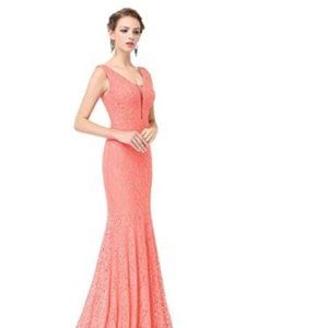 Lace Floor Length Dress - Peach